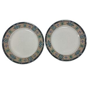 CHRISTOPHER STUART Sierra Vista Dinner Plates Southwestern Green Pink ~11" Y2202